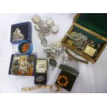 A selection of various costume jewellery including ladies 9ct gold wristwatch, silvered belt,