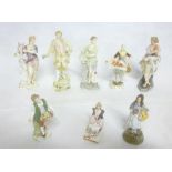 A selection of eight 19th Century and later small porcelain figures including Dresden,