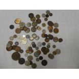 A selection of British and Foreign coins including 1890 silver crown, early hammered coin,