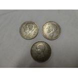 Three Spanish silver five peseta coins including 1875,