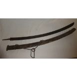 A blade from a 1796 Cavalry sabre 32½" inches long in part steel scabbard (af)