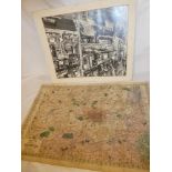 Bacon's linen backed map of the Environs of Manchester and a large aerial photograph of Liverpool