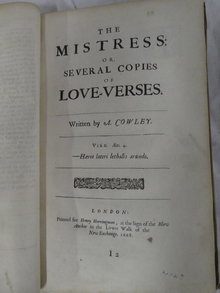 The Works of Mr Abraham Cowley, 6th edition, one bound vol, London 1680,