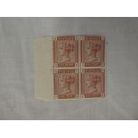 A Victorian marginal block of four Venetian red penny stamps,