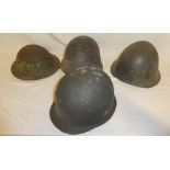 Four various steel Military helmets