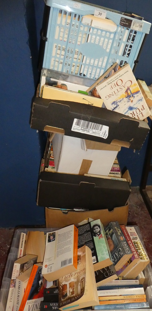 Seven boxes of various paper back volumes including Penguin