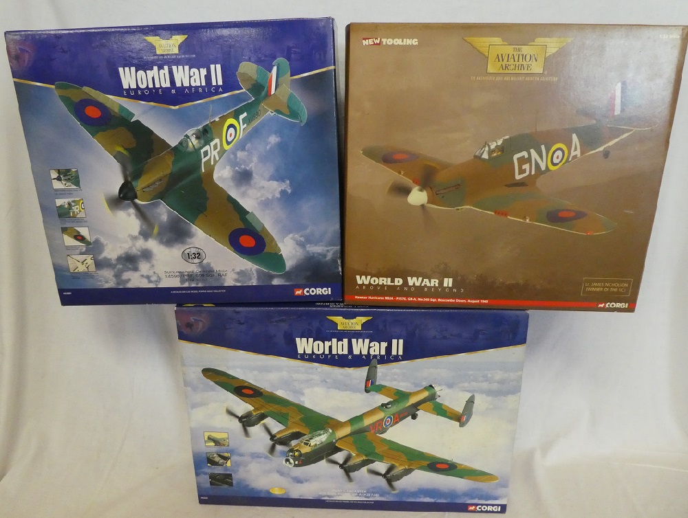 Three mint & boxed Corgi Aviation Archive 1:32 scale aircraft including Avro Lancaster,