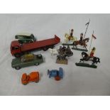 Dinky Supertoys - Red Foden open lorry, three painted lead cavalry figures and other vehicles,