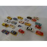 A selection of approximately 20 Scalextric rally cars and vehicles