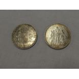 A French 1876 silver five franc (ef) and Spanish 1898 silver five pesetas (ef) (2)