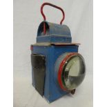 A British Rail Midland Region painted metal railway lamp with twin bulls-eye glass lenses