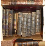 A selection of various leather bound volumes including the Naval History of Great Britain, 5 vols,
