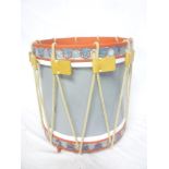 A re-painted brass and wooden military side drum by AR Matthews (Drums) Ltd of London dated 1946
