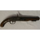 An late 18th/early 19th Century flintlock pistol with 8" steel barrel, engraved lock marked "D...