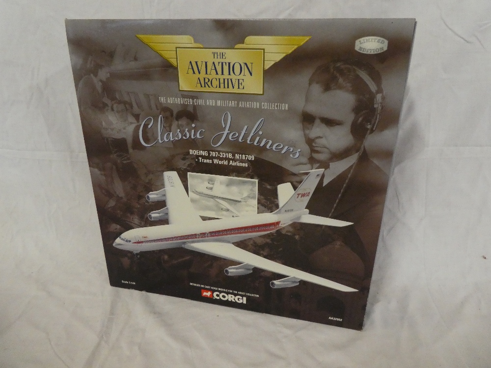 A mint and boxed Corgi Aviation Archive Boeing 707 Transworld Airlines Jet Liner