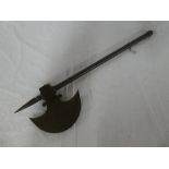 An old Indo-Persian all-steel axe with crescent blade and steel shaft