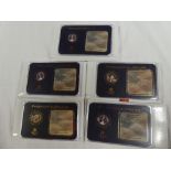 Five cased enamelled Presidential dollars with certificates including James Madison,