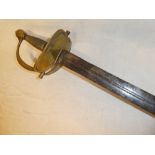 An 18th Century Officers sword with broad 30" inch double edged steel blade,