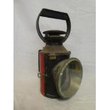 A British Rail Western region painted metal & brass mounted hand held railway lamp