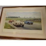 A limited edition coloured motor racing print "Silverstone 1949 - Victorious Jaguars" after T Smith,