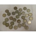 A selection of approximately 30 pre-1947 silver half crowns including some Victorian examples
