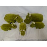 Five Merrythought plush covered graduated Hippo figures