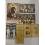 A selection of various sporting photographs and postcards including four carte de visites of