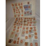 A collection of cut-outs with stamps mounted leaves, early embossed bill stamps and others,