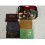 A selection of mixed GB pre-decimal coins, coin sets including 1970,