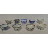 Nine various 18th & 19th Century china tea bowls with painted decoration