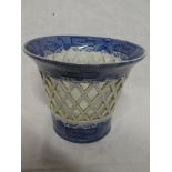 An early 19th Century china tapered vase with blue & white decoration and lattice work centre,