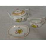 An early 19th Century Newhall china rectangular tea pot and cover with painted scallop and floral