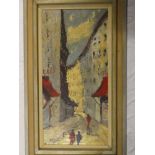Runegard - oil on board Continental street scene with figures,signed,