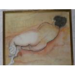 Artist Unknown - watercolour A study of a reclining nude female,