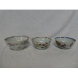 Three various 18th Century china bowls with painted floral decoration