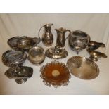 A selection of various electro plated items including ornamental tapered bowl, serving bowl, trays,