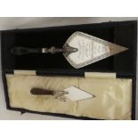 A silver presentation trowel "Aenon Chapel School Hall Presented to the Right Hon Sir Douglas