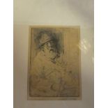 A black and white etching depicting a bust portrait of an elderly gentleman,