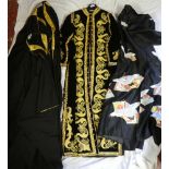 Two Middle Eastern ceremonial robes with bullion decorated borders and a Japanese embroidered