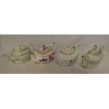 Four various 19th Century china tea pots including early 19th Century Worcester tea pot with gilt