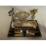A selection of good quality electroplated ware including egg-shaped sugar basin with chick handle,