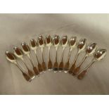 A set of six Victorian silver fiddle pattern teaspoons,
