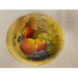 A Royal Worcester china circular bowl with painted fruit decoration, signed Ricketts,