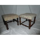 Two various 19th Century mahogany rectangular stools with upholstered seats on turned supports
