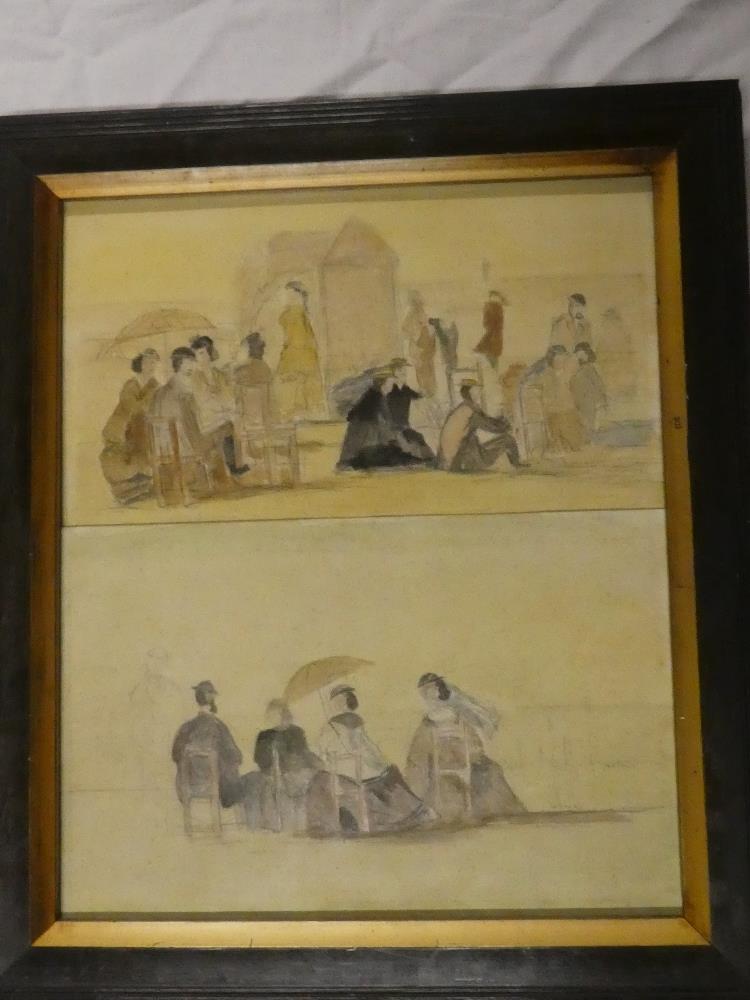 Artist Unknown - watercolours Two beach scene sketches with figures, 6" x 9½",