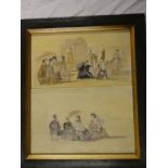 Artist Unknown - watercolours Two beach scene sketches with figures, 6" x 9½",