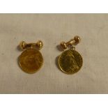 A pair of gentleman's gold cufflinks mounted with 1887 gold half-sovereign coins