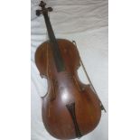 A 19th Century violincello with 29" two piece back (af) together with bow