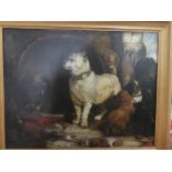 G**H**Swinstead - oil on canvas Interior scene with terrier dogs, inscribed to verso,