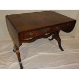 A mid-19th Century mahogany rectangular drop leaf sofa table with two drawers in the frieze on